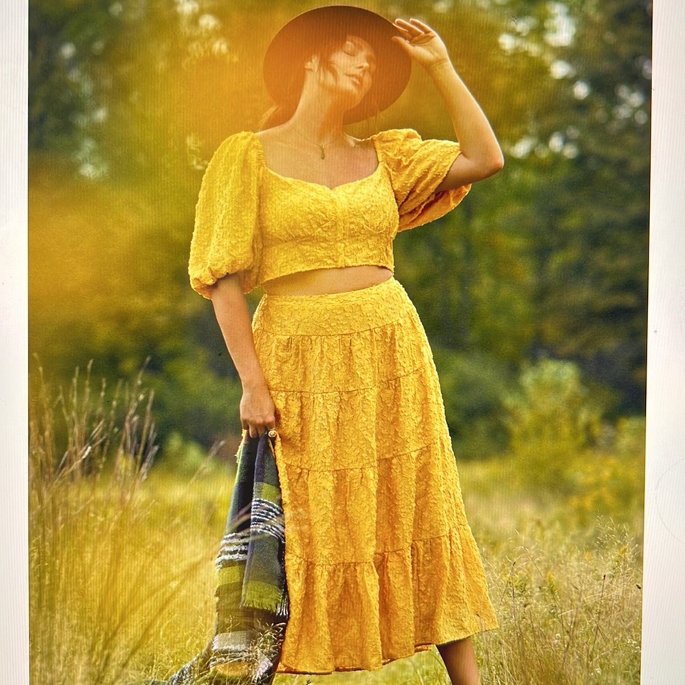 Anthropologie Gold Floral Skirt 2 piece set. Size 02